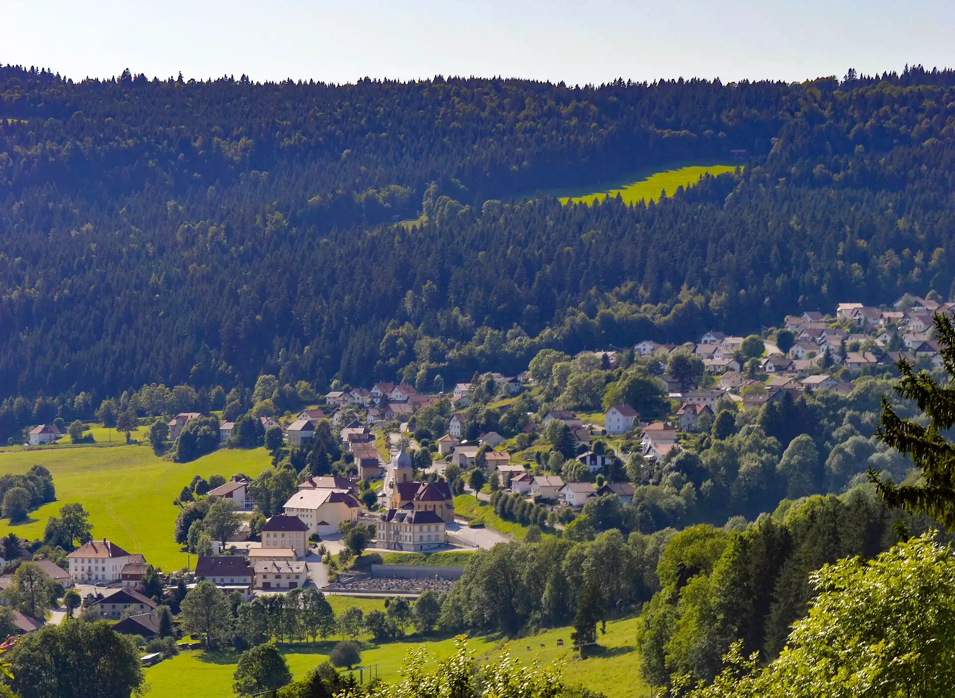 Les Fins au pied d’un versant de forêt